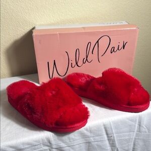 Inc Vibrant Red Fuzzy Slides